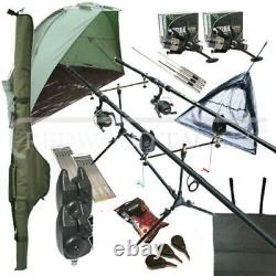 Carp fishing Set Up With Rods Reels Alarms Net Holdall Bait Bivvy & Tackle 2 WAY