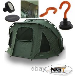 Ngt Fortress 2 Man Carp Bivvy Tent Shelter With Hood / Magnetic Bivvy Hooks Ngt