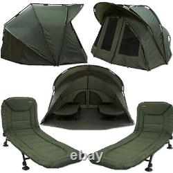 Ngt XL Fortress Bivvy With Hood 2 Man Bivvy Carp Fishing + 2 X 6 Leg Bed Chairs
