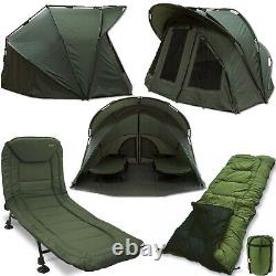 Ngt XL Fortress Bivvy With Hood 2 Man Carp Fishing + 6 Leg Bed + 5s Sleeping Bag