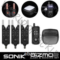 Sonik Gizmo 2 Bite Alarm Set Receiver Bivvy Light 2/3 or 4 Rod Carp Fishing 2023